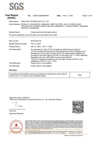 Double Wall Sleeving REACH report in English
