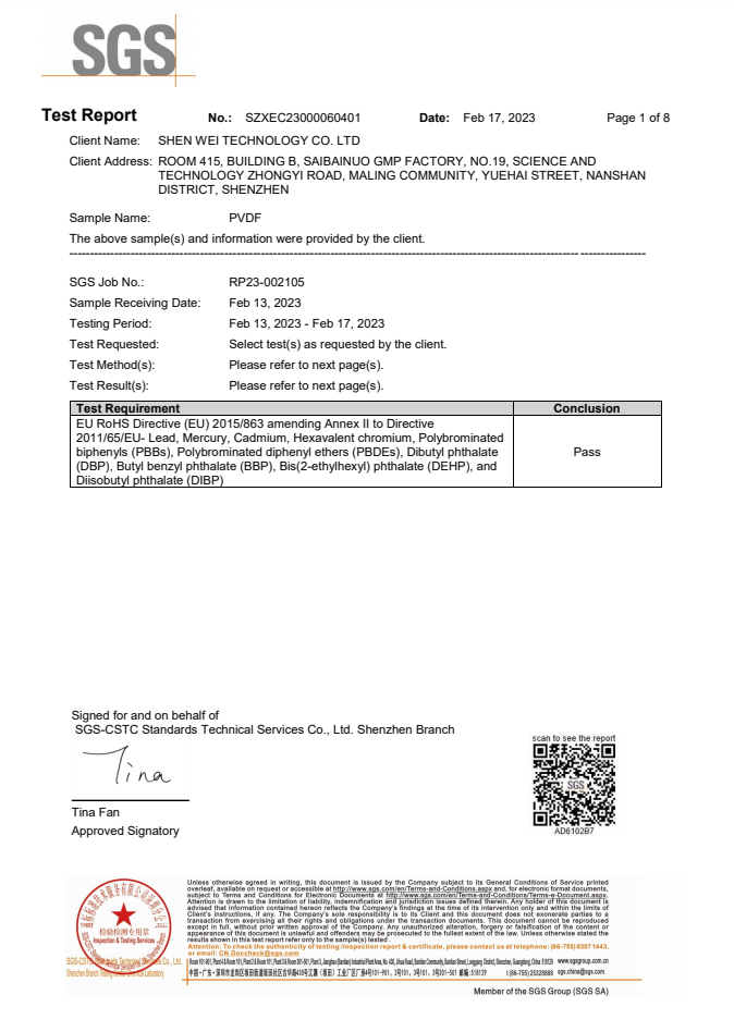PVDF tube ROHS report in English
